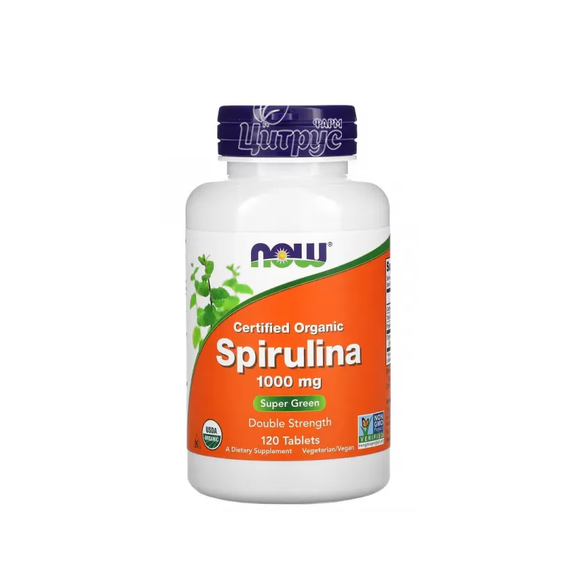 фото 1-1/Спіруліна органічна 1000 мг 120 штук Нау Фудс (Spirulina Now Foods) таблетки 
