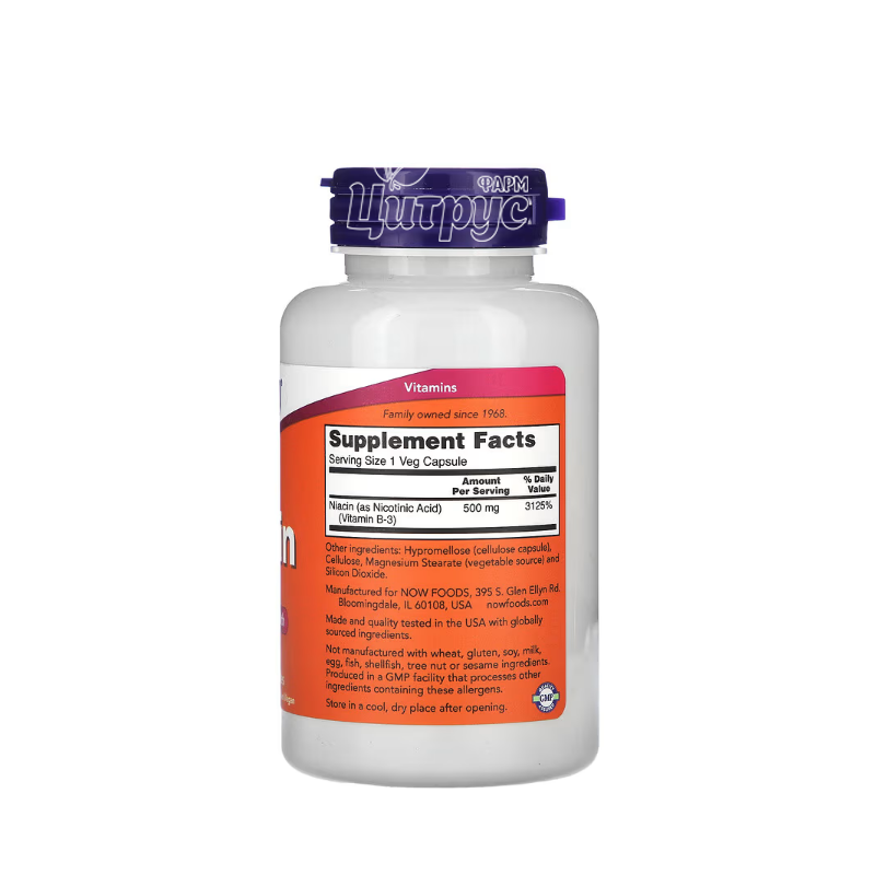 фото 1-2/Ніацин (Вітамін В3) 500 мг 100 штук Нау Фудс (Niacin Now Foods) капсули вегетеріанські