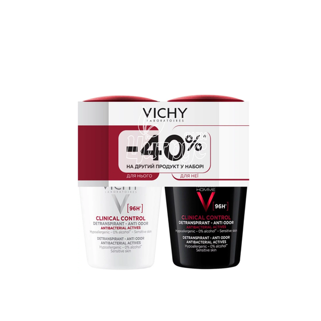 Набір Віши (Vichy) Клінікал контрол Антиперспірант чоловічий + жіночий кульковий 50 мл