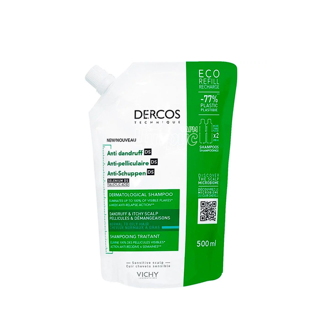Шампунь Віши Деркос (Vichy Dercos) Проти лупи для норм та жирного волосся та подразн шкіри, змінний блок, 500 мл