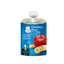 Пюре Гербер (Gerber) Яблоко Банан та Морква с 6 місяців 150 г пауч