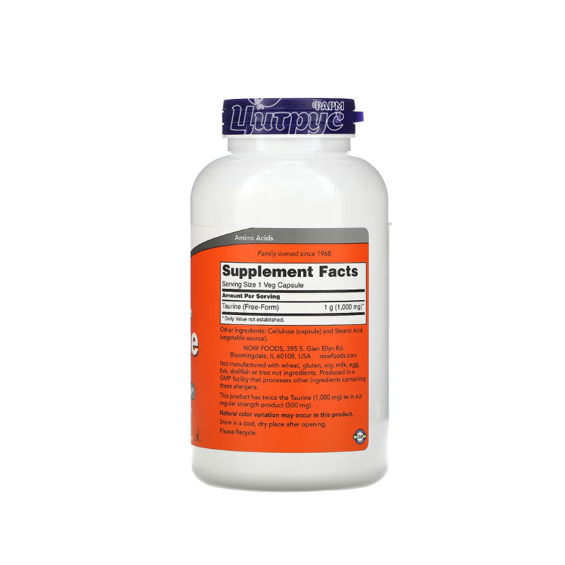 фото 1-2/Таурин подвійної сили 1000 мг 250 штук Нау Фудс (Taurine Now Foods) Здоров*я нервової системи та здоровий зір капсули вегетеріанські
