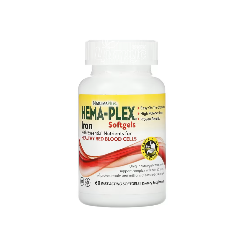 фото 1-1/Комплекс із залізом 60 штук Хема-плекс (Hema-Plex Softgels) Натурес Плюс (Natures Plus) капсули гелеві