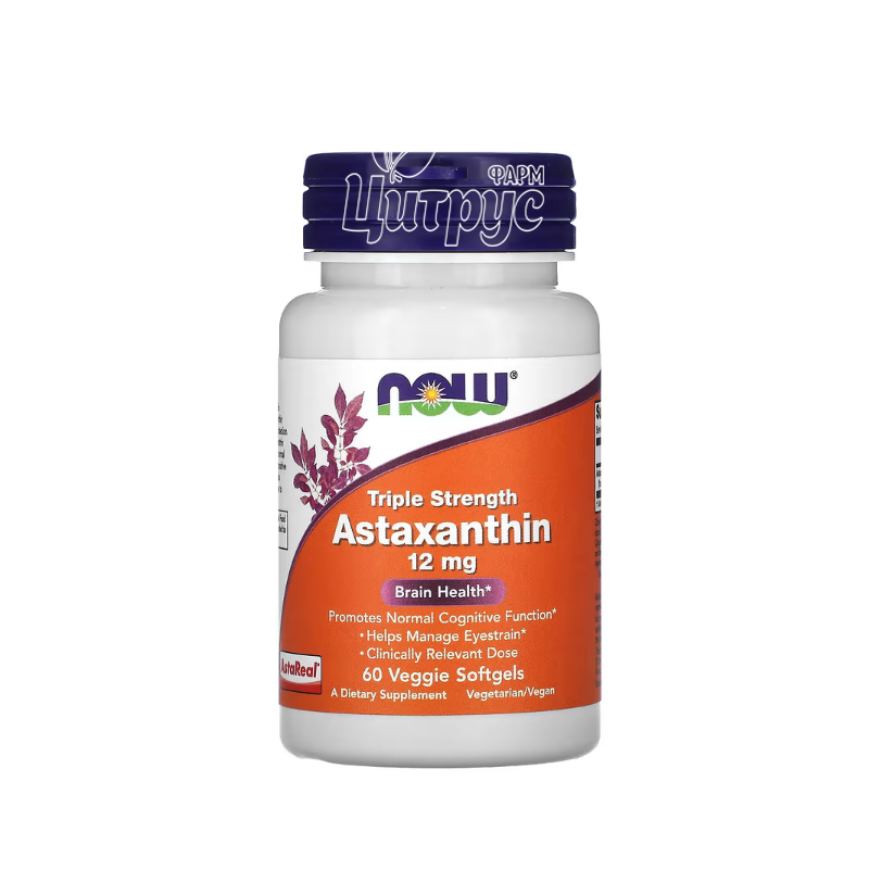 фото 1-1/Астаксантин 12 мг 60 штук Нау Фудс (Astaxanthin Now Foods) Підтримка нервової системи капсули вегетеріанські