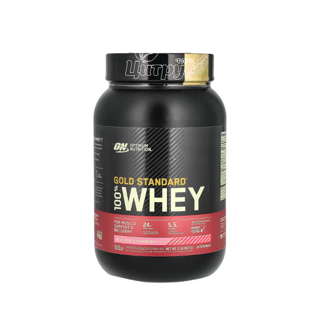 Сироватковий протеїн ізолят Optimum Nutrition 100% Whey Gold Standard 900 г полуниця
