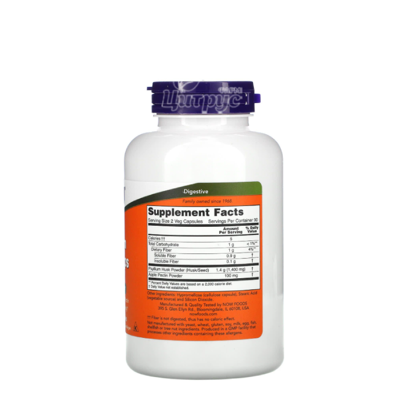 фото 1-2/Псилліум з пектином Нау Фудс 700 мг 180 штук (Psyllium Husk + Pectin Now Foods) капсули вегетеріанські