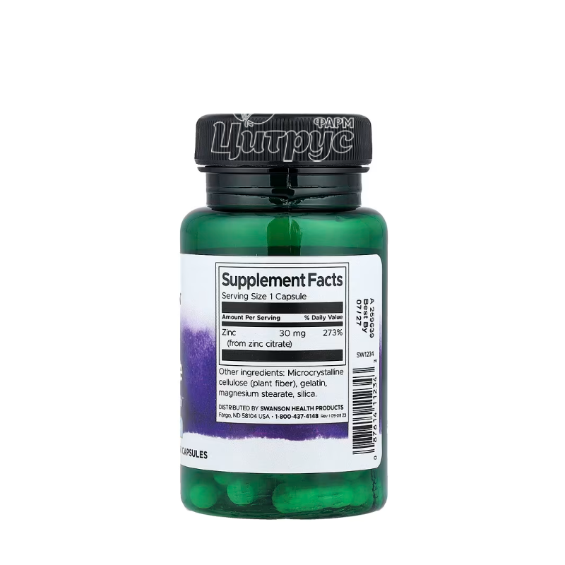 фото 1-2/Свансон (Swanson) Цинк Цитрат 30 мг 60 штук (Zinc Citrate) капсули