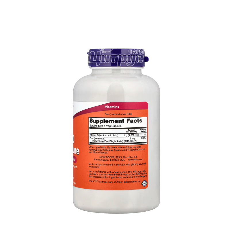 фото 1-2/Вітамін С-1000 Цинк Імун 180 штук Нау Фудс (Vitamin C Now Foods) капсули