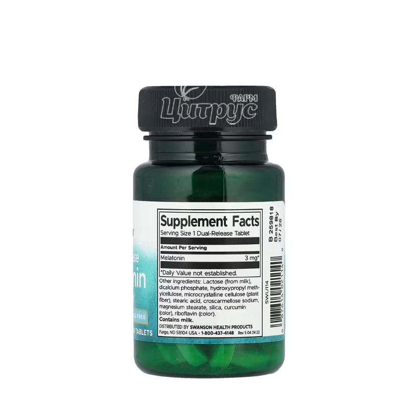 фото 1-2/Свансон (Swanson) Мелатонін Дуо 3 мг 60 штук (Melatonin) подвійне вивільнення таблетки