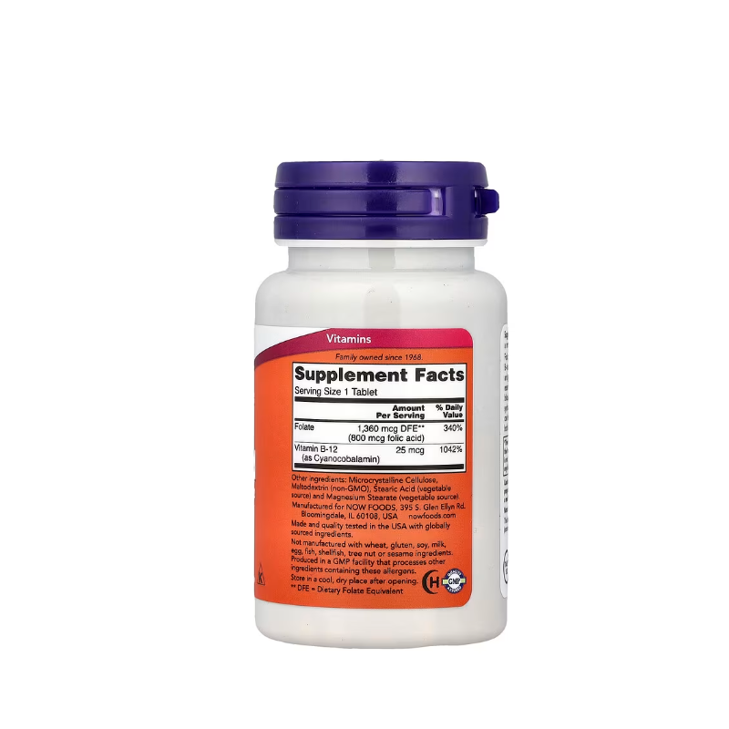 фото 1-2/Фолієва кислота 800 мкг 250 штук Нау Фудс (Folic acid Now Foods) таблетки